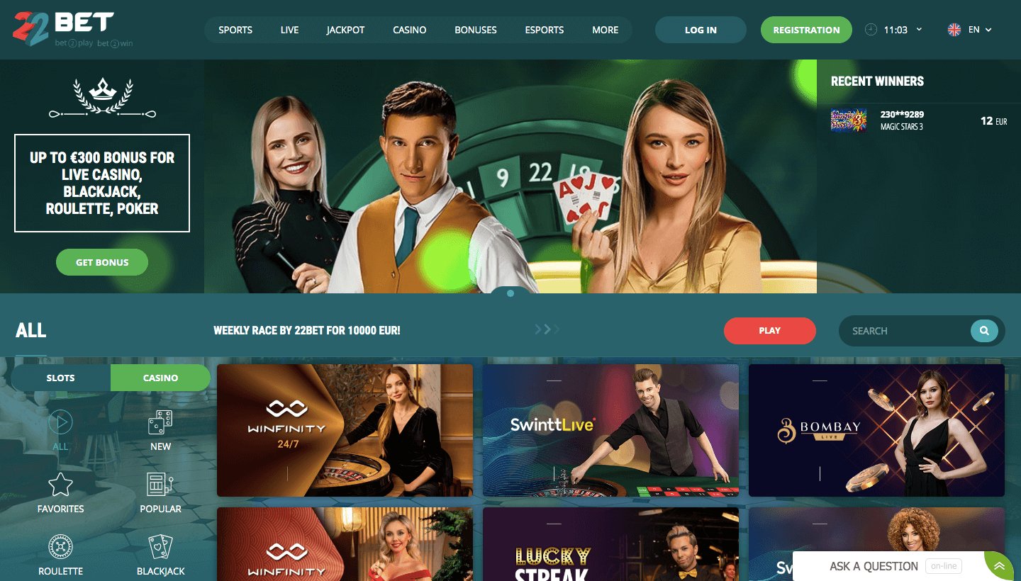 22bet casino screenshot