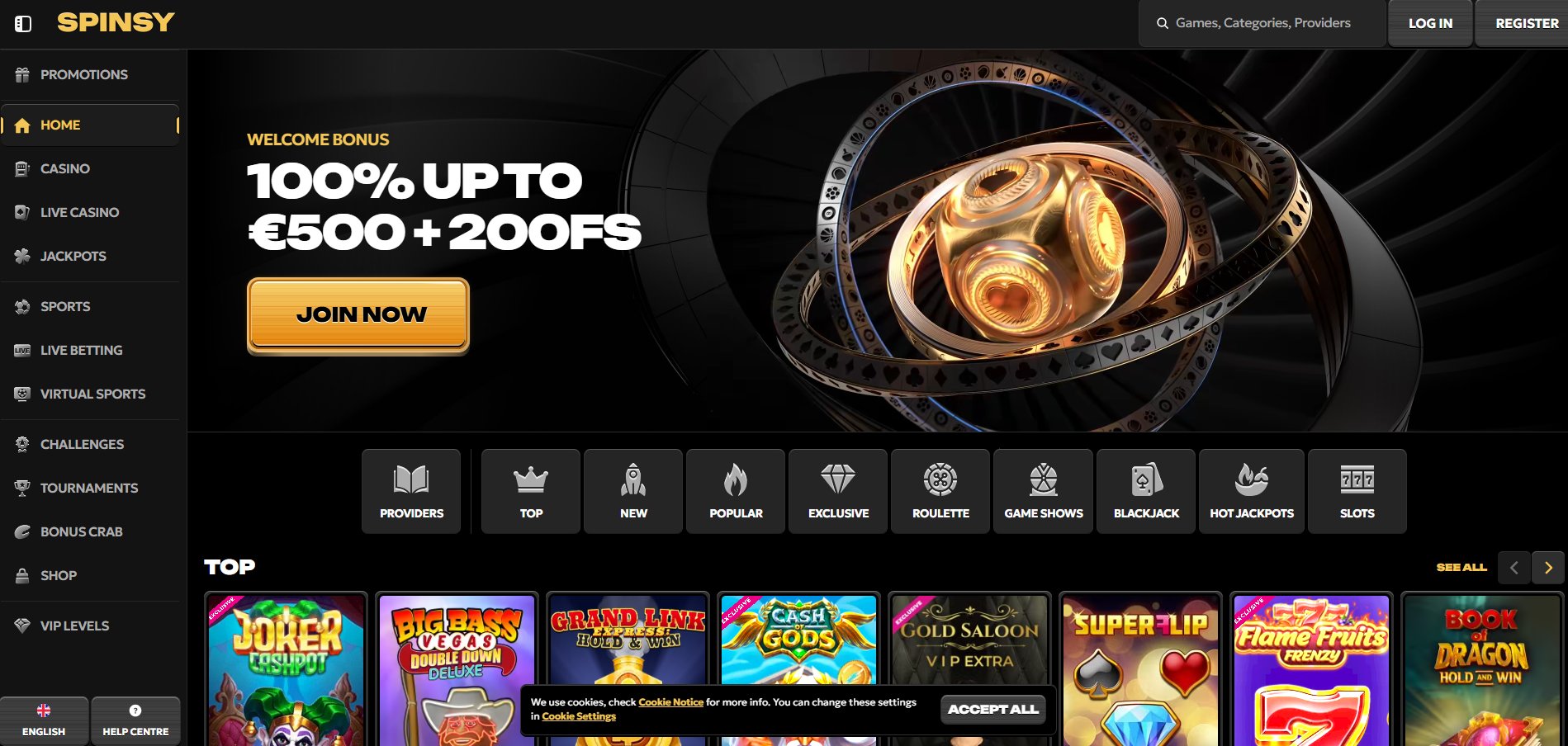 spinsy casino screenshot